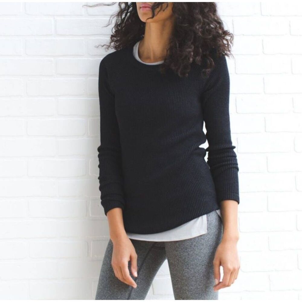 Lululemon Cabin Yogi Long Sleeve Tunic Sweater Sz 2 Black Knit Thumbholes Capsul